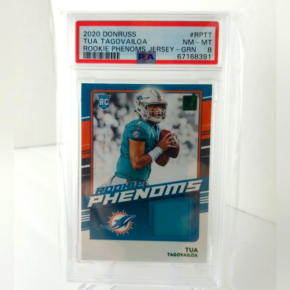 2020 Donruss Tua Tagovailoa RC Rookie Phenoms Jersey- Green # RPTT - PSA 8